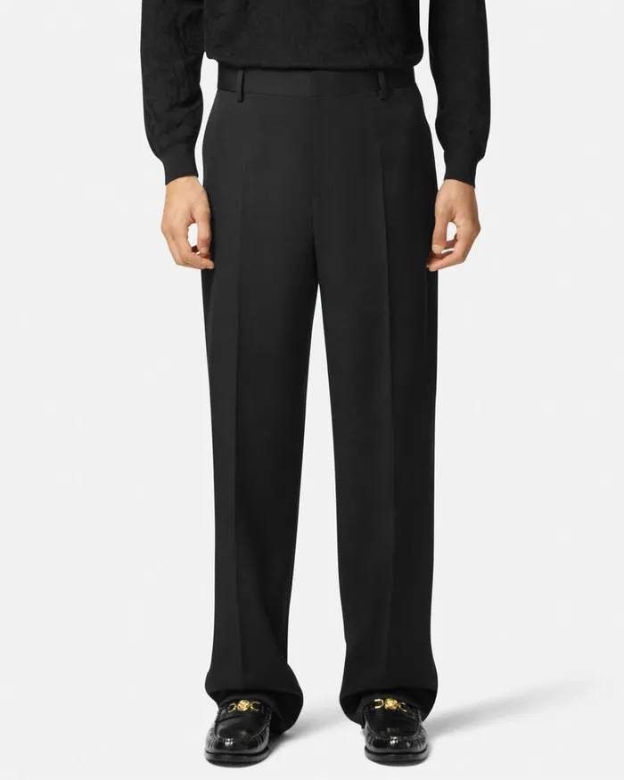 Blazers and Suits Men Versace Wool Twill Formal Pants Black