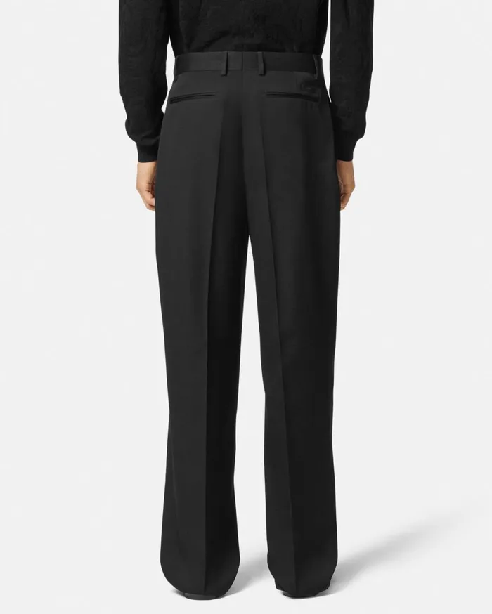 Blazers and Suits Men Versace Wool Twill Formal Pants Black