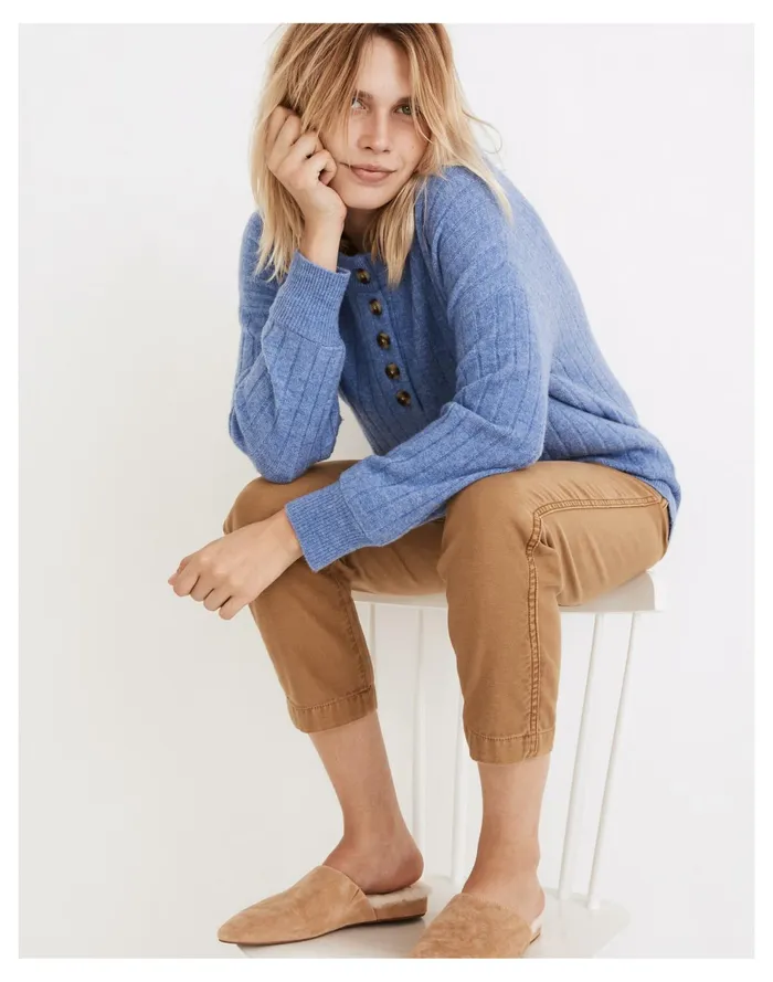 Bowden Henley Sweater In Coziest Yarn Heather Sky Women Madewell Sweaters Bowden Henley Sweater In Coziest Yarn Heather Sky Women Madewell Sweaters