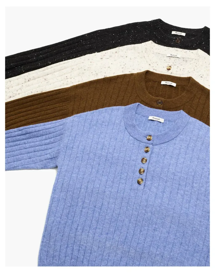 Bowden Henley Sweater In Coziest Yarn Heather Sky Women Madewell Sweaters Bowden Henley Sweater In Coziest Yarn Heather Sky Women Madewell Sweaters