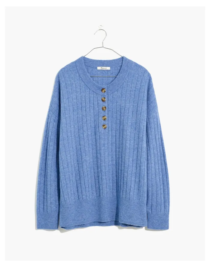 Bowden Henley Sweater In Coziest Yarn Heather Sky Women Madewell Sweaters Bowden Henley Sweater In Coziest Yarn Heather Sky Women Madewell Sweaters