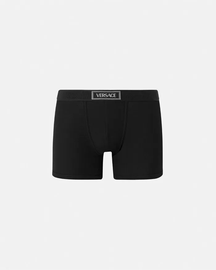 Boxers Men Versace 90s Vintage Logo Ribbed Long Trunks Black