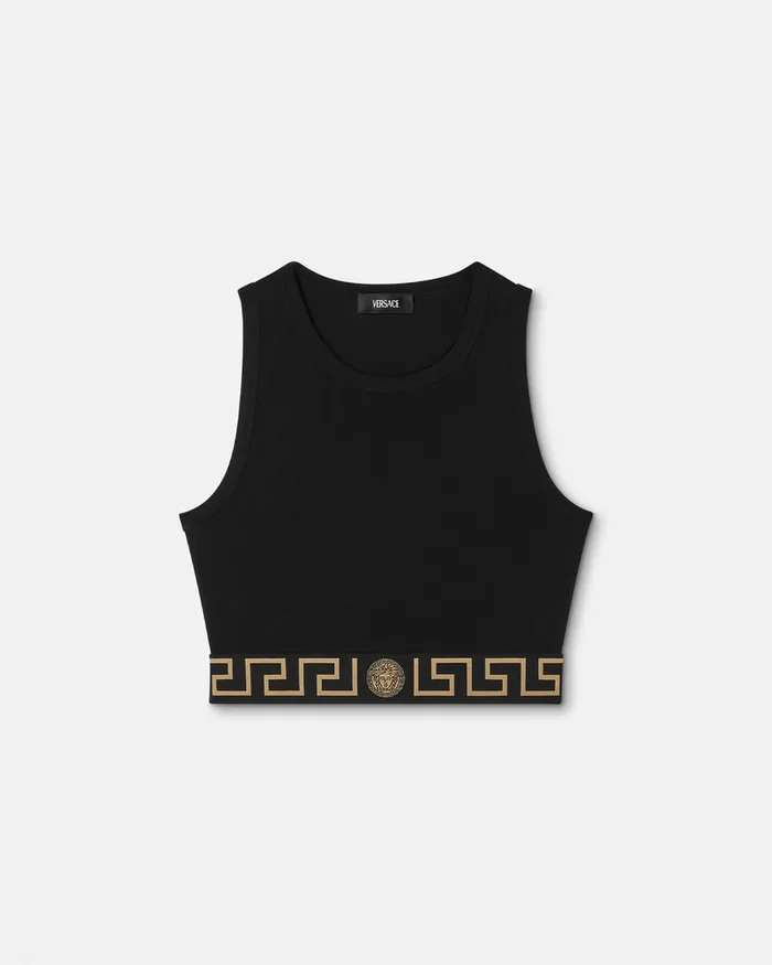 Bras and Briefs Women Versace Greca Border Crop Top Black