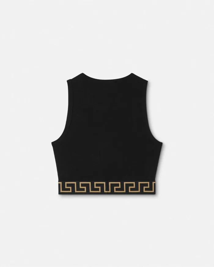 Bras and Briefs Women Versace Greca Border Crop Top Black