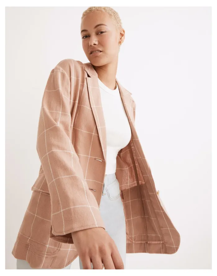 Breezewoven Larsen Blazer In Windowpane Sandstone Women Madewell Jackets