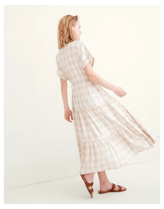 Button Front Tiered Midi Dress Natural Linen Yd Women Madewell Dresses