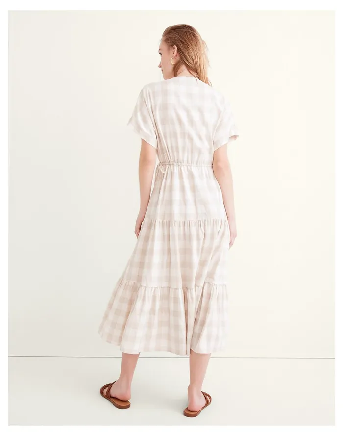Button Front Tiered Midi Dress Natural Linen Yd Women Madewell Dresses