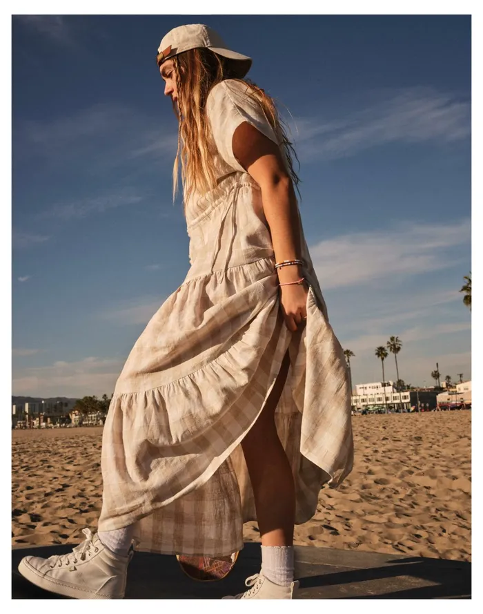 Button Front Tiered Midi Dress Natural Linen Yd Women Madewell Dresses