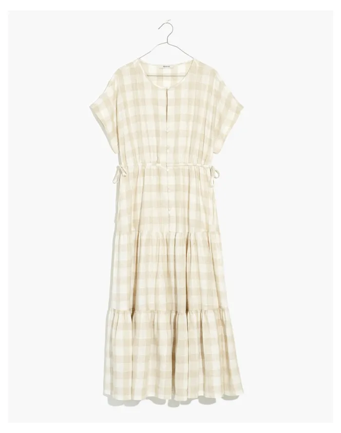 Button Front Tiered Midi Dress Natural Linen Yd Women Madewell Dresses