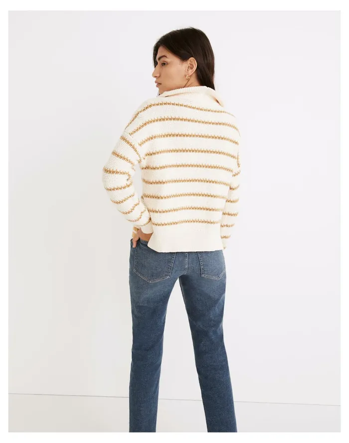 Canby Button Mockneck Sweater In Stripe Antique Cream Women Madewell Sweaters