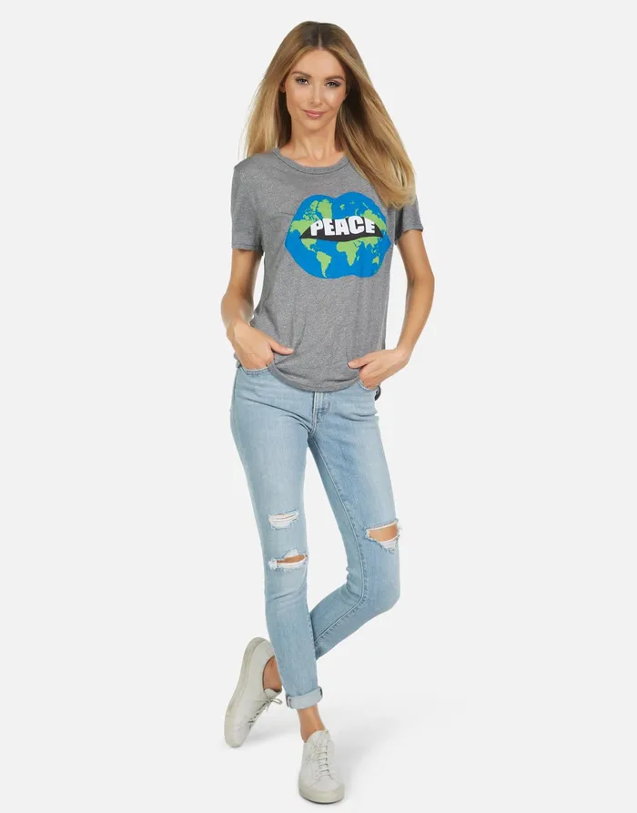 Capri World Peace Love Heather Grey Women039s Lauren Moshi Short Sleeve