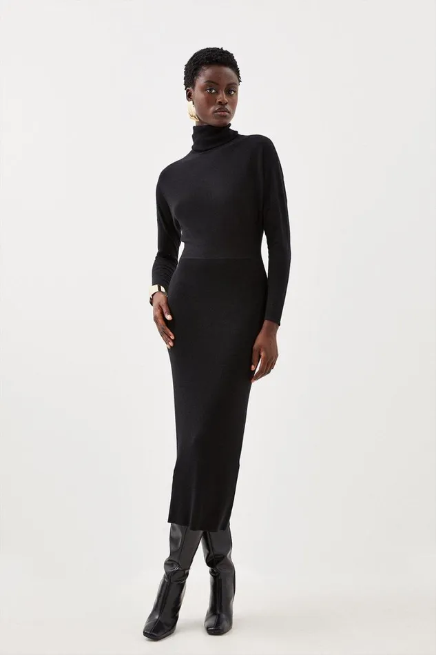 Cashmere Blend Batwing Pencil Knit Dress Black Women Karen Millen Dresses