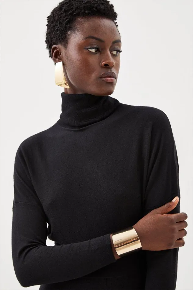 Cashmere Blend Batwing Pencil Knit Dress Black Women Karen Millen Dresses