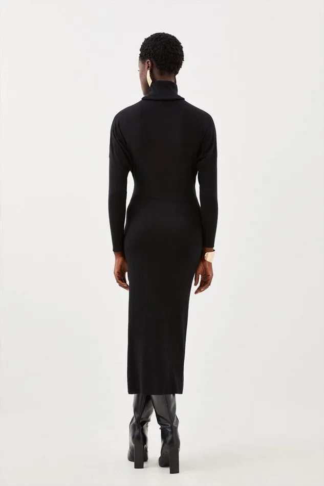 Cashmere Blend Batwing Pencil Knit Dress Black Women Karen Millen Dresses
