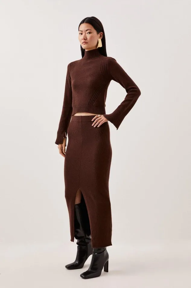 Cashmere Blend Knit Column Midaxi Skirt Chocolate Women Karen Millen Dresses