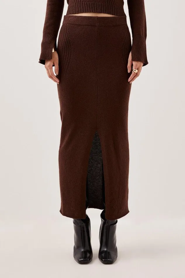 Cashmere Blend Knit Column Midaxi Skirt Chocolate Women Karen Millen Dresses
