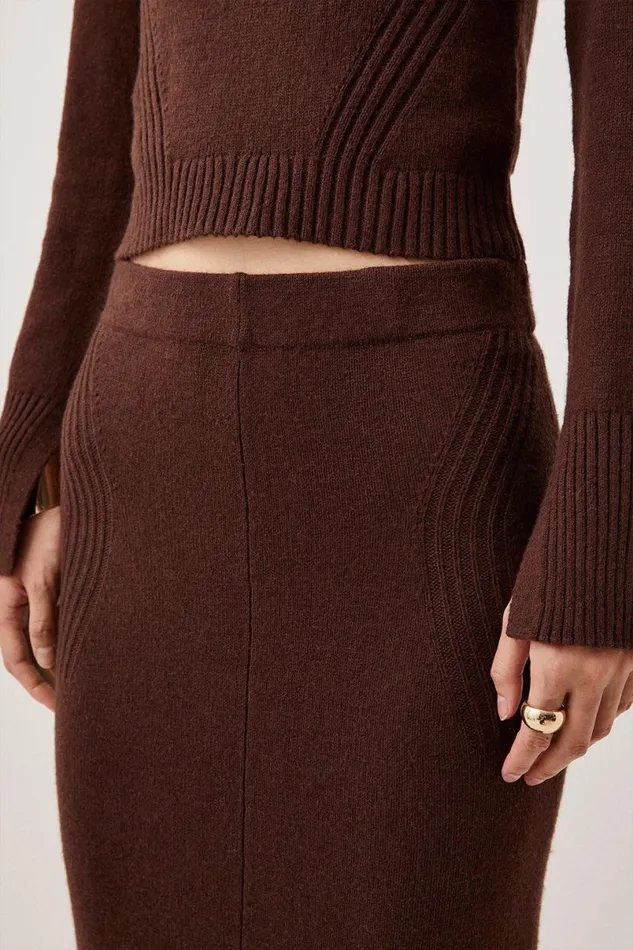 Cashmere Blend Knit Column Midaxi Skirt Chocolate Women Karen Millen Dresses