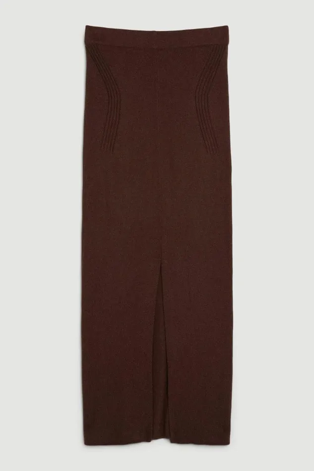 Cashmere Blend Knit Column Midaxi Skirt Chocolate Women Karen Millen Dresses