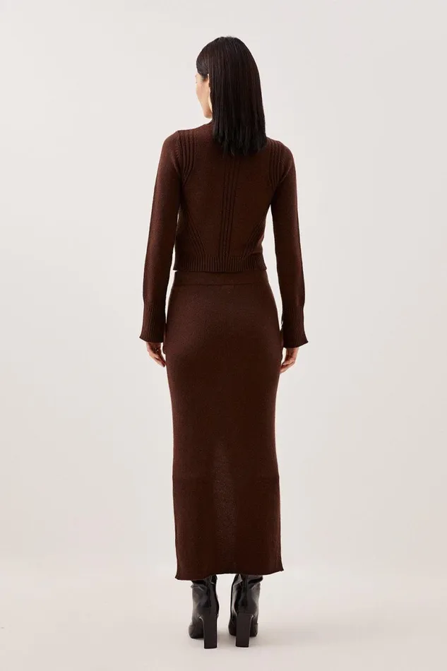 Cashmere Blend Knit Column Midaxi Skirt Chocolate Women Karen Millen Dresses