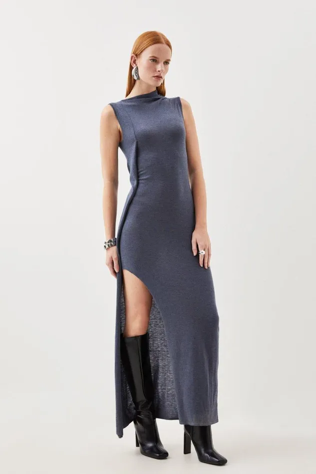 Cashmere Blend Knit Midaxi Dress Slate Blue Women Karen Millen Dresses