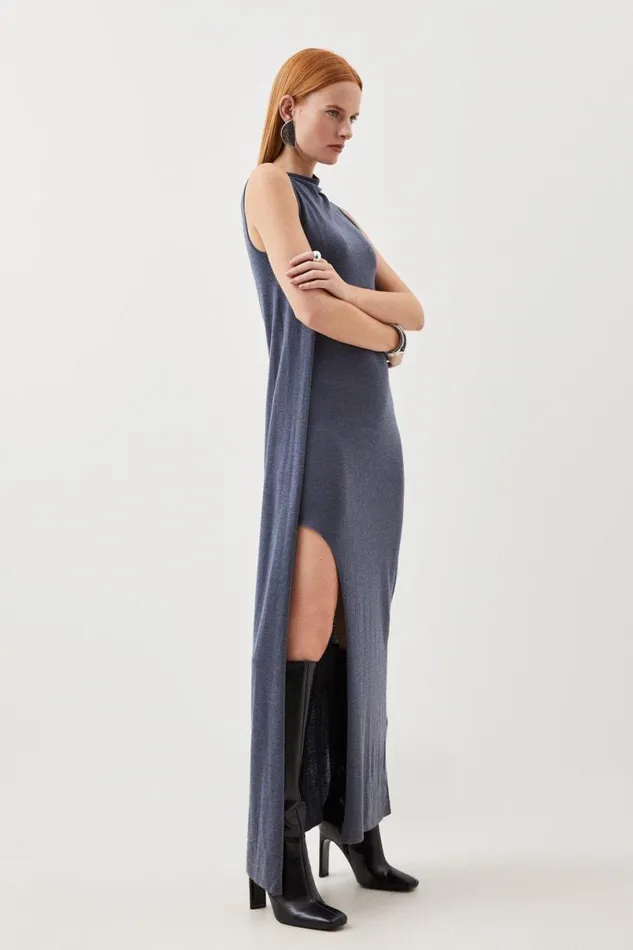 Cashmere Blend Knit Midaxi Dress Slate Blue Women Karen Millen Dresses