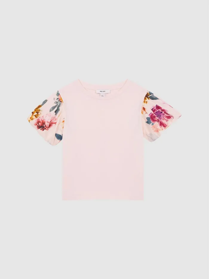 Children Amira Floral Print Puff Sleeve TShirt Ivory Reiss Tops and Tshirts
