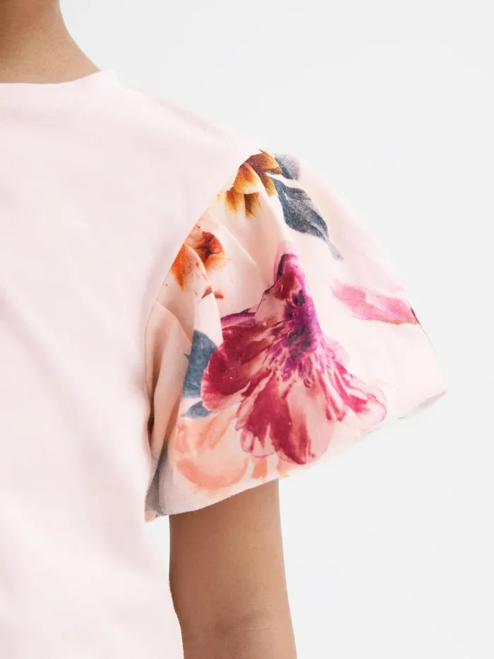 Children Amira Floral Print Puff Sleeve TShirt Ivory Reiss Tops and Tshirts