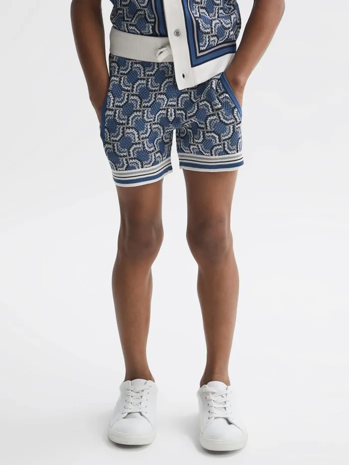 Children Bloom Knitted Patterned Drawstring Shorts Blue Reiss Shorts