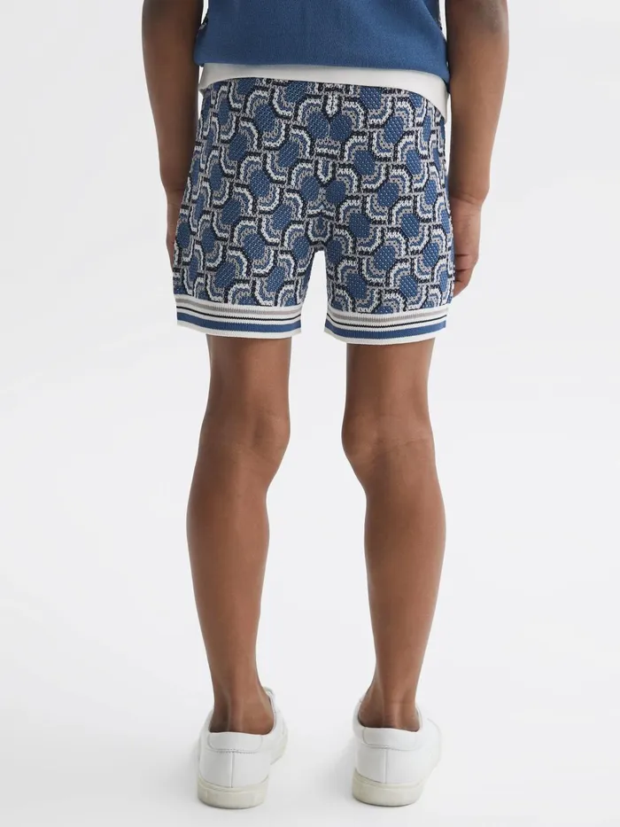 Children Bloom Knitted Patterned Drawstring Shorts Blue Reiss Shorts