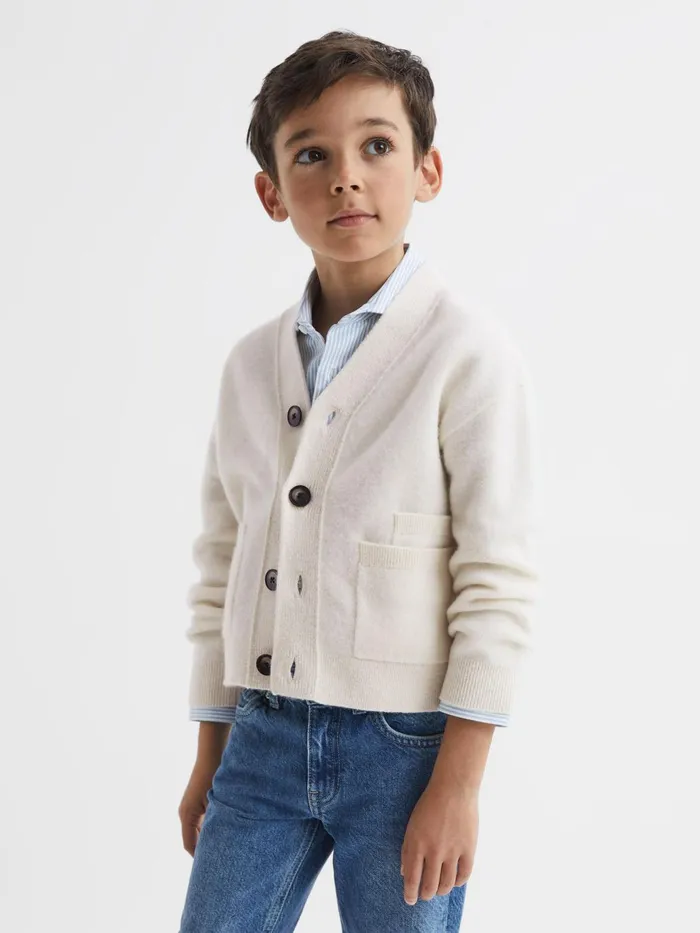 Children Chile Wool Blend Cardigan Ecru Reiss Knitwear