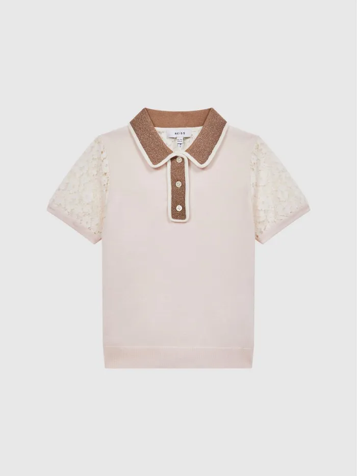 Children Eliza Lace Back Polo Pink Reiss Knitwear