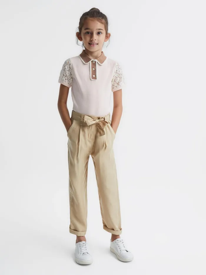 Children Eliza Lace Back Polo Pink Reiss Knitwear