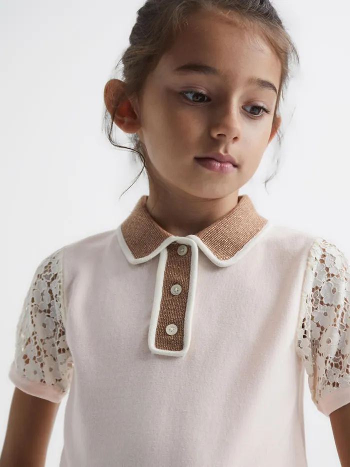 Children Eliza Lace Back Polo Pink Reiss Knitwear