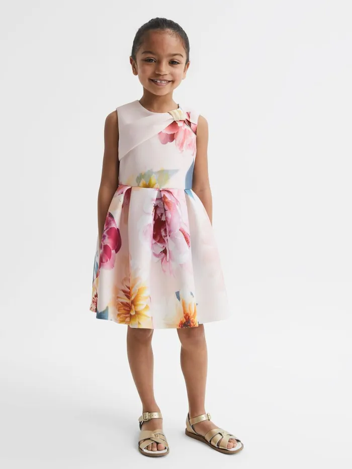 Children Emily Scuba Floral Printed Dress Pink Reiss Dresses and Jumpsuits