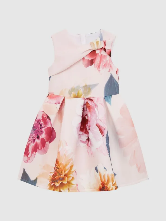 Children Emily Scuba Floral Printed Dress Pink Reiss Dresses and Jumpsuits
