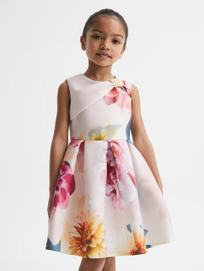 Children Emily Scuba Floral Printed Dress Pink Reiss Dresses and Jumpsuits