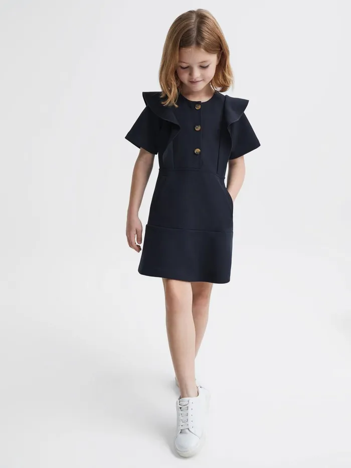Children Fearne Ruffle Sleeve Button Dress Navy Reiss Dresses and Jumpsuits