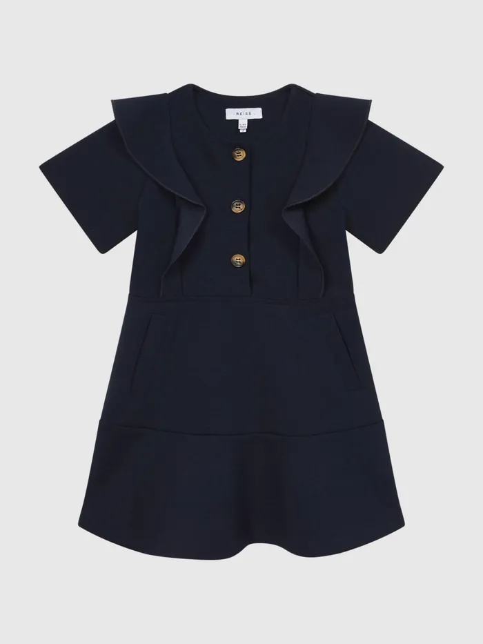 Children Fearne Ruffle Sleeve Button Dress Navy Reiss Dresses and Jumpsuits