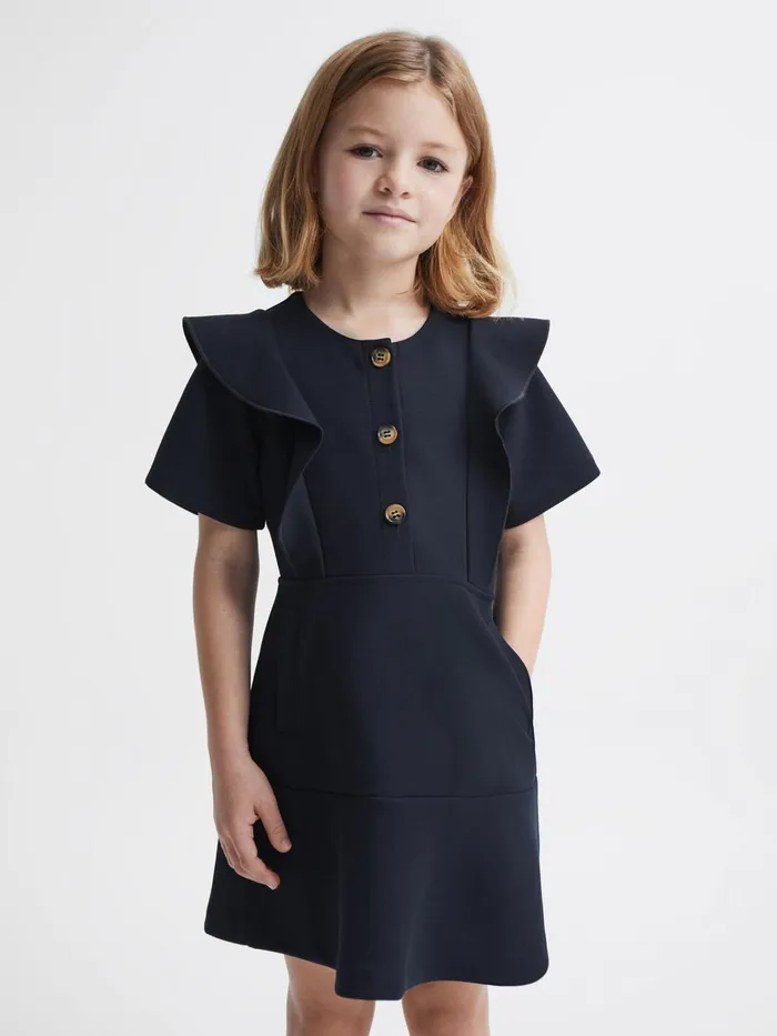 Children Fearne Ruffle Sleeve Button Dress Navy Reiss Dresses and Jumpsuits