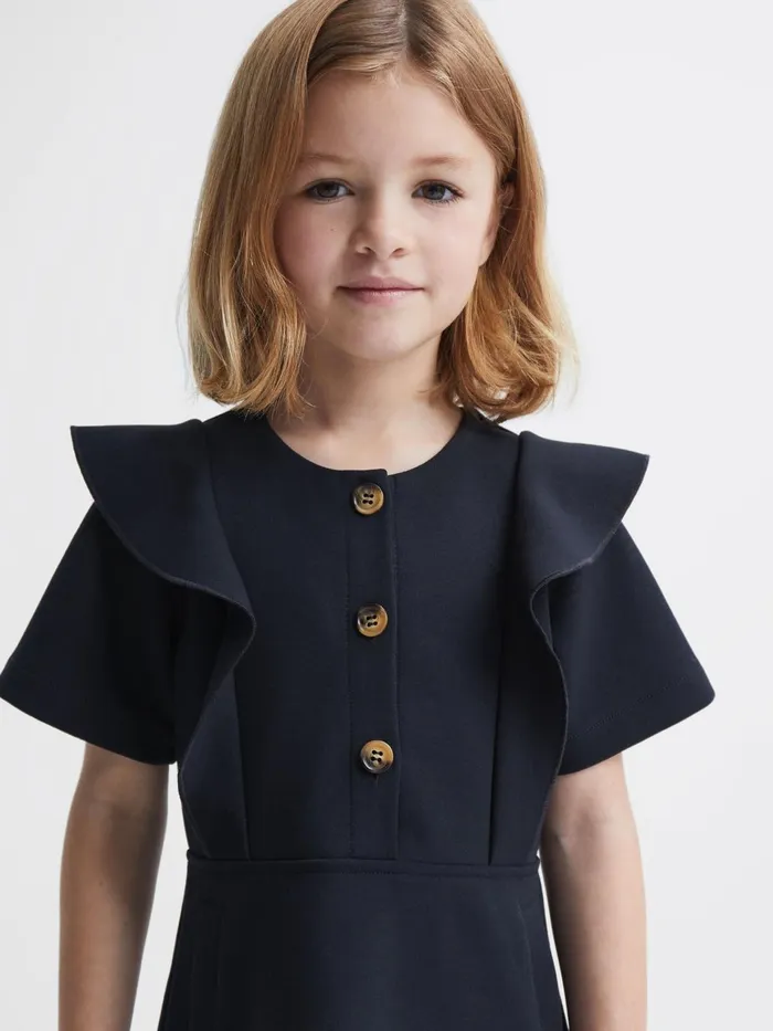 Children Fearne Ruffle Sleeve Button Dress Navy Reiss Dresses and Jumpsuits