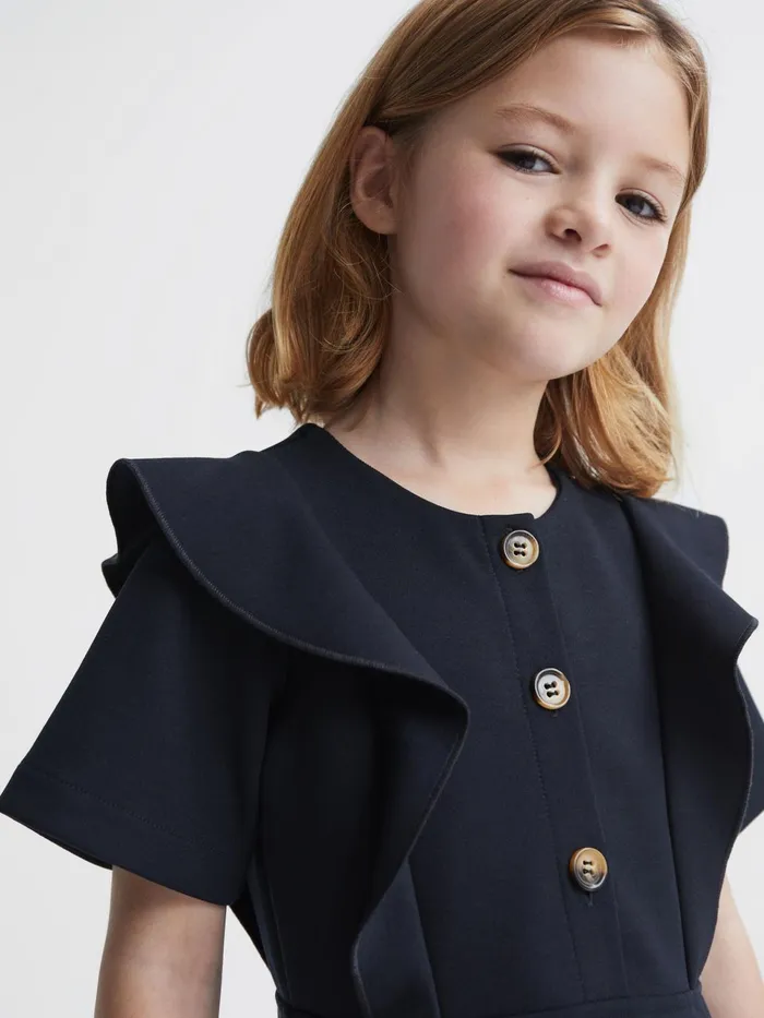 Children Fearne Ruffle Sleeve Button Dress Navy Reiss Dresses and Jumpsuits
