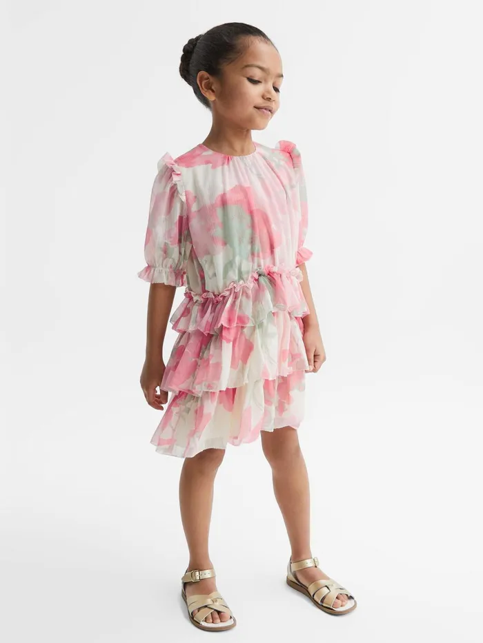 Children Henrietta Printed Tiered Dress Pink Print Reiss Dresses and Jumpsuits