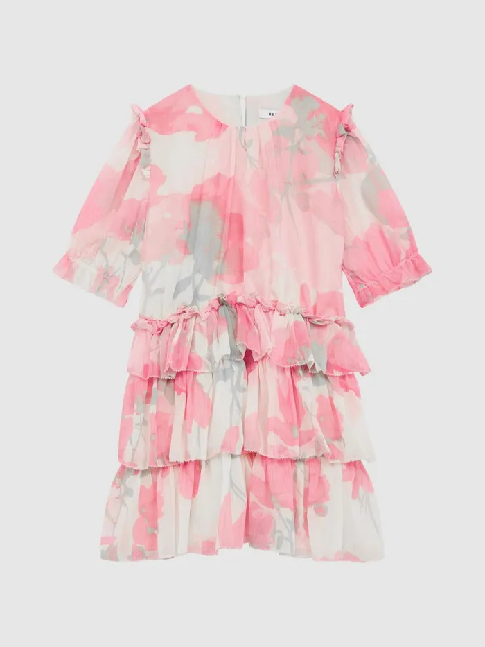 Children Henrietta Printed Tiered Dress Pink Print Reiss Dresses and Jumpsuits
