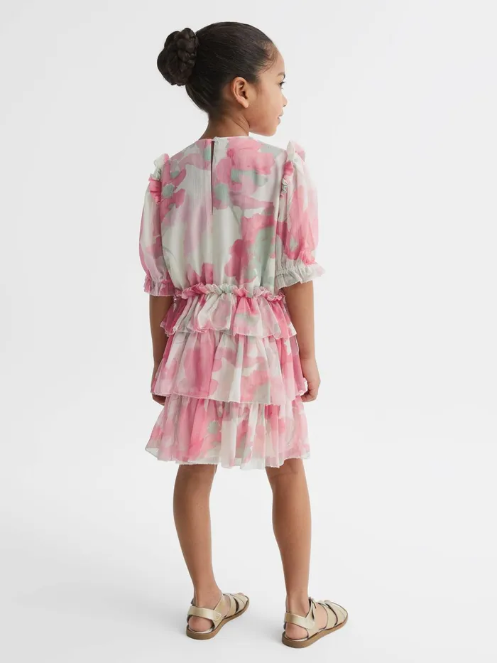 Children Henrietta Printed Tiered Dress Pink Print Reiss Dresses and Jumpsuits
