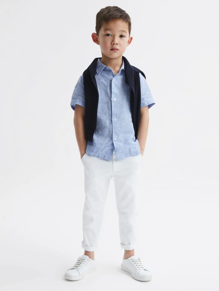 Children Holiday Junior Short Sleeve Linen Shirt Soft Blue Reiss Shirts