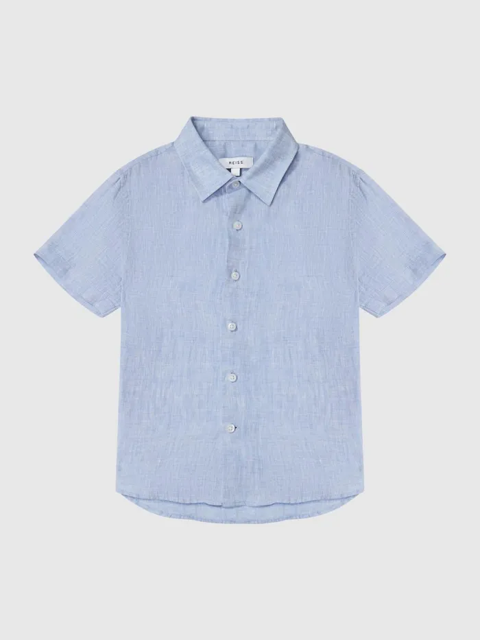 Children Holiday Junior Short Sleeve Linen Shirt Soft Blue Reiss Shirts