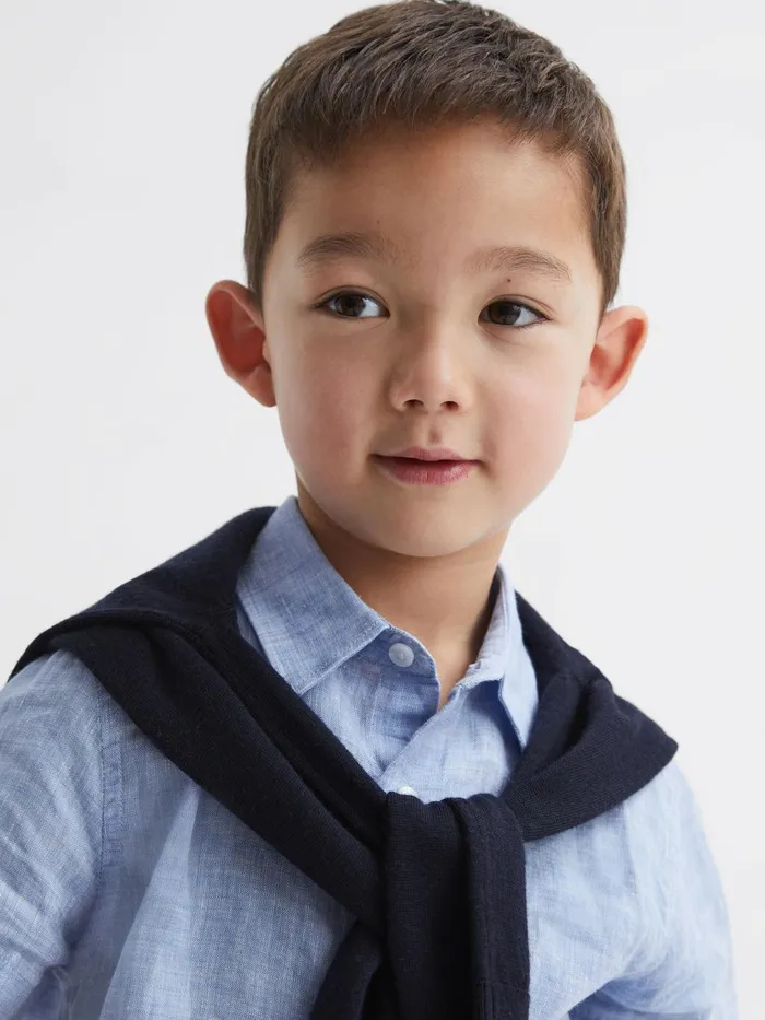 Children Holiday Junior Short Sleeve Linen Shirt Soft Blue Reiss Shirts