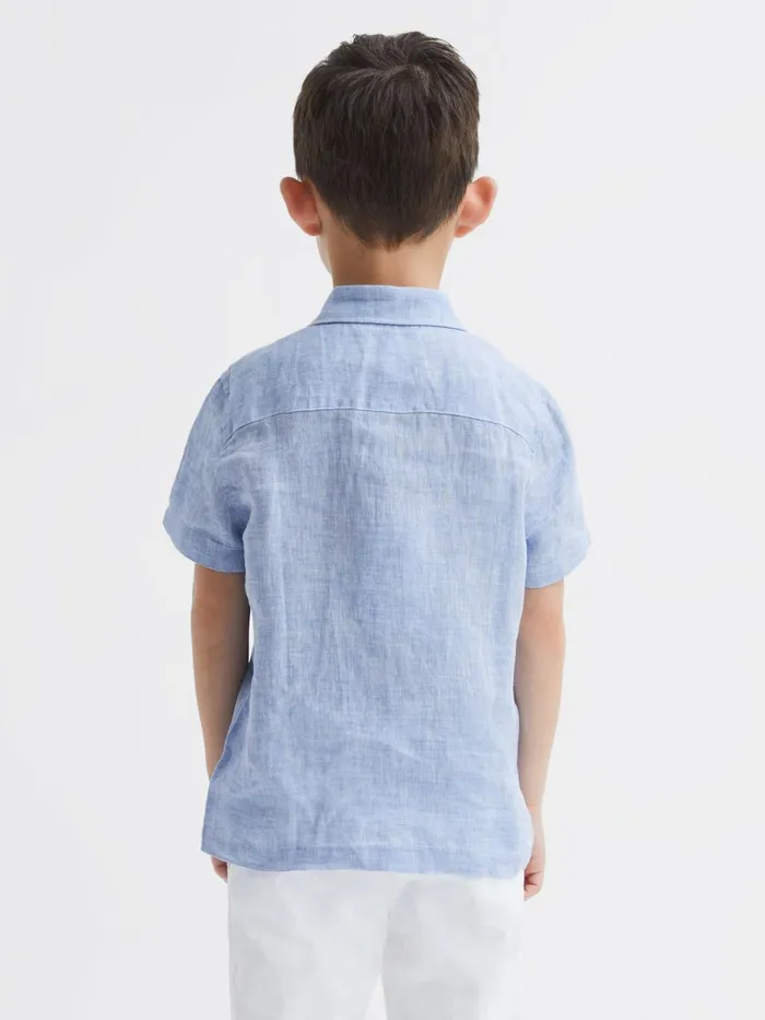 Children Holiday Junior Short Sleeve Linen Shirt Soft Blue Reiss Shirts