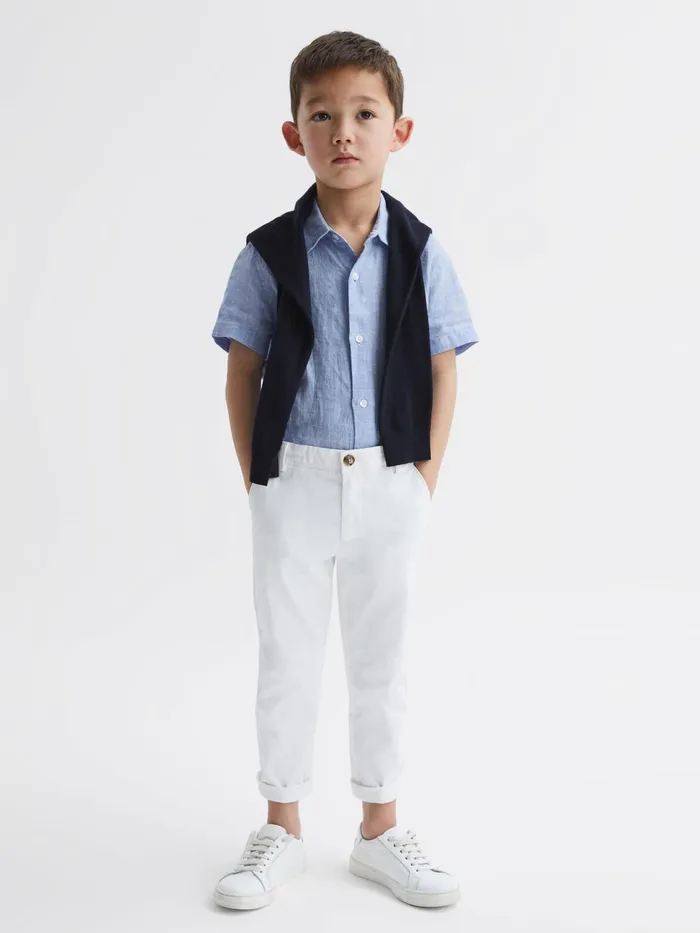 Children Holiday Junior Short Sleeve Linen Shirt Soft Blue Reiss Shirts