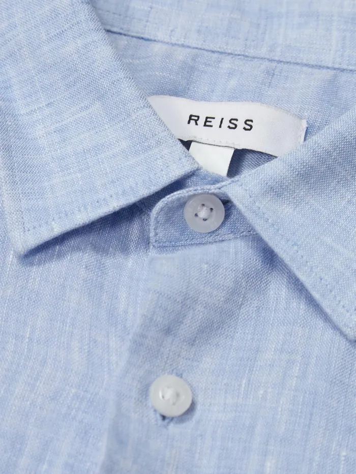 Children Holiday Junior Short Sleeve Linen Shirt Soft Blue Reiss Shirts